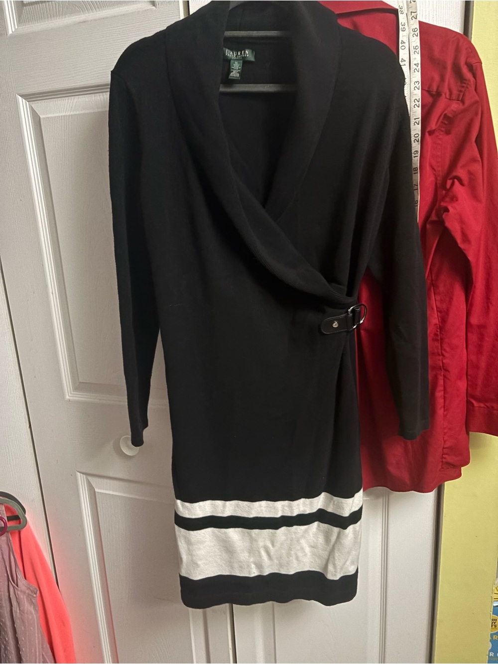 Lauren Ralph Lauren Authentic Black & White Wrap Sweater Dress with Belt